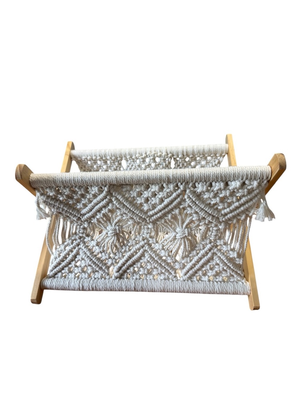 Macrame Magazine Holder Rack Boho Storage Standing Rack Book Newspaper Decor - Picture 6 of 14